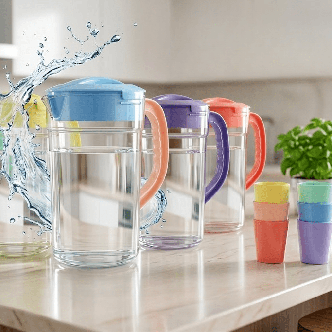 Premium 2.8 Liter Water Jug with 6 Glasses – Unbreakable Plastic Drinkware - Furnixs Shop