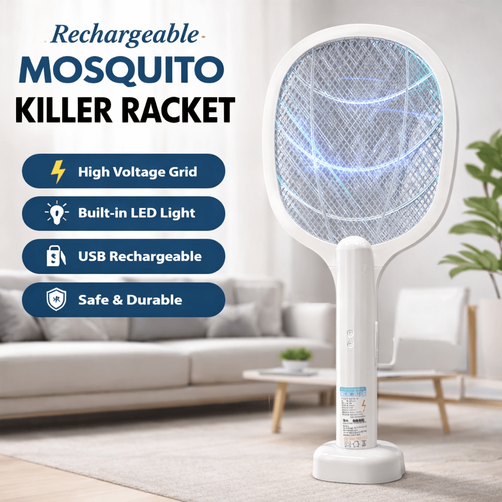Rechargeable Mosquito Racket With Box & Stand – Electric Insect Killer Bat For Indoor And Outdoor Use - Furnixs Shop