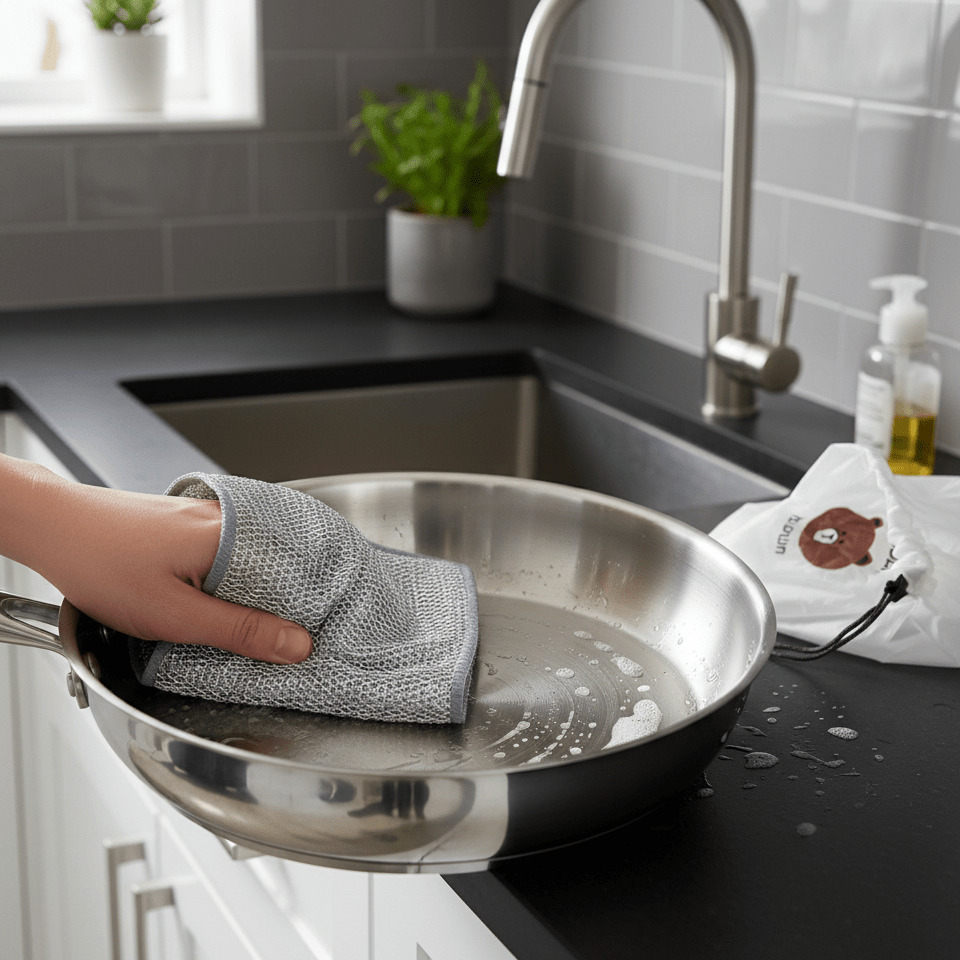 Combo Deal – 2 Pcs Metal Wire Cleaning Cloths with 1 Bear Design Food Cover Packet - Furnixs Shop