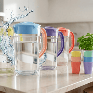 Premium 2.8 Liter Water Jug with 6 Glasses – Unbreakable Plastic Drinkware - Furnixs Shop