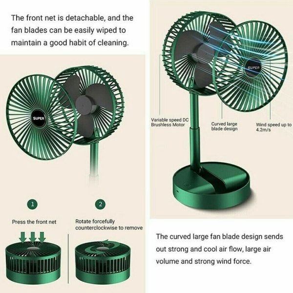 Rechargeable Portable Telescopic Folding Table Fan – 3-Speed Adjustable Desk Fan - Furnixs Shop