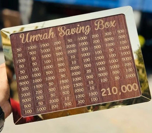 Wooden Umrah Saving Box – Premium 210,000 Goal Money Box - Furnixs Shop
